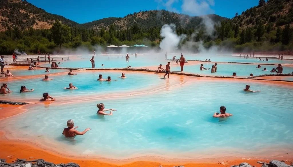 Thermal pools at Gogorron National Park with visitors enjoying the warm waters Thermal pools at Gogorron National Park with visitors enjoying the warm waters