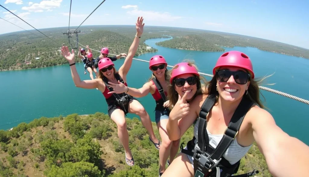 Thrilling zipline adventure over Lake Travis near Leander with panoramic views of the Hill Country