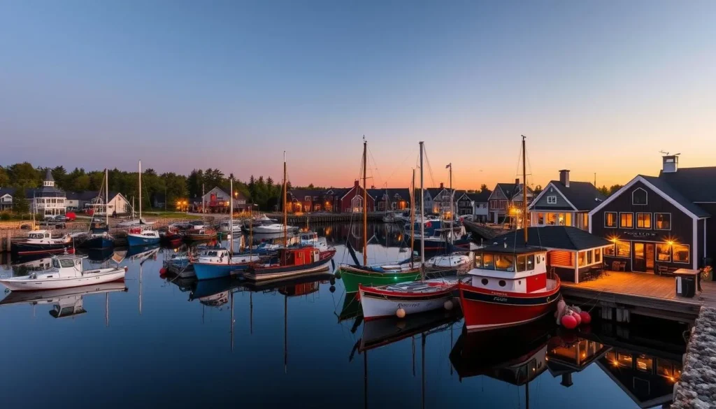 Tobermory harbor with colorful boats and waterfront accommodations