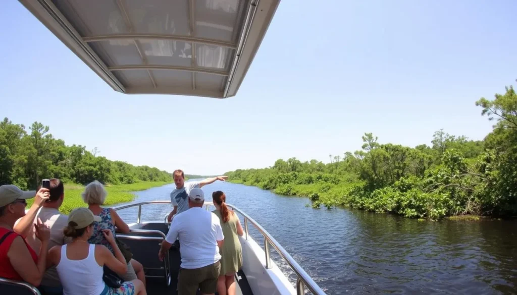 Tour boat on the St. Johns River with passengers viewing wildlife