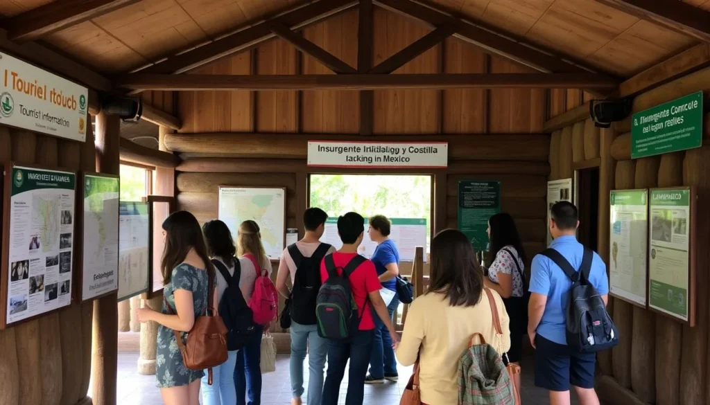 Tourist Information Center at Insurgente Miguel Hidalgo y Costilla National Park with visitors consulting maps