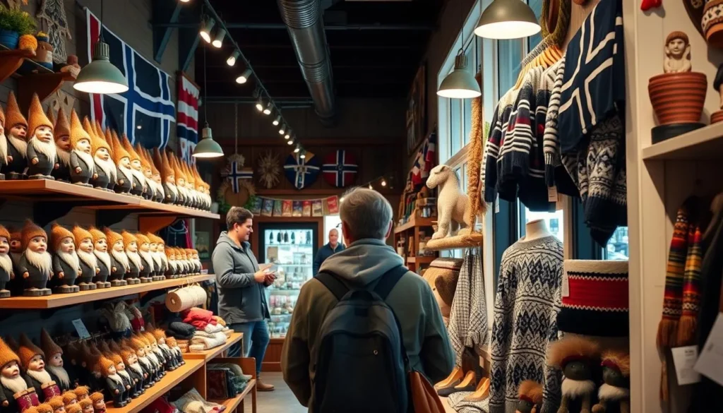 Tourist enjoying shopping at a Nordic gift shop in downtown Poulsbo