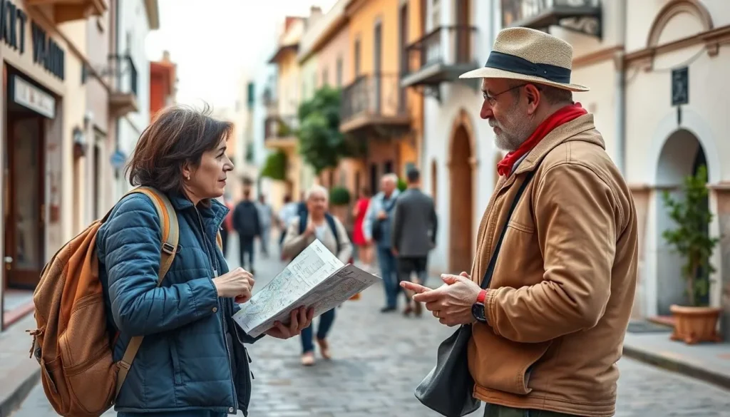 Tourist exchanging currency and getting information in Sefrou