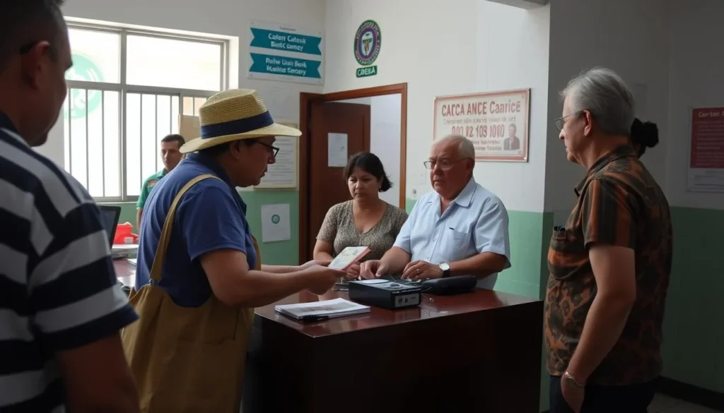Tourist exchanging currency at a local bank in Cuba near Cacocum