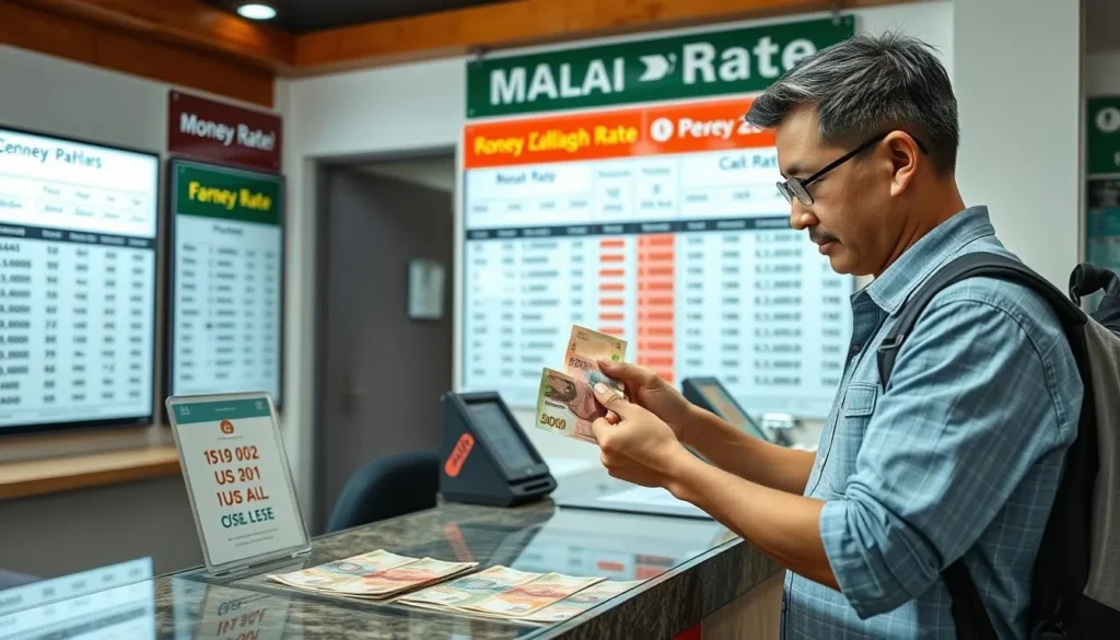 Tourist exchanging currency at a money changer in Bali with Indonesian rupiah notes displayed Tourist exchanging currency at a money changer in Bali with Indonesian rupiah notes displayed