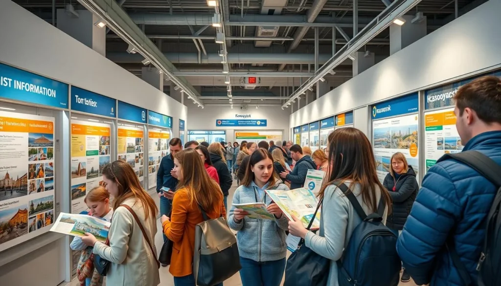 Tourist information center in Krasnoyarsk with visitors getting maps and advice Tourist information center in Krasnoyarsk with visitors getting maps and advice