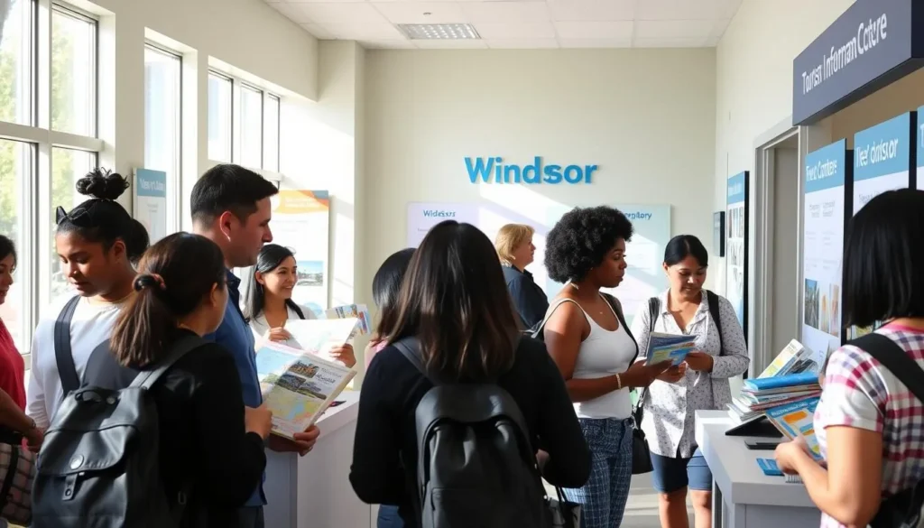 Tourist information center in Windsor with visitors getting maps and advice Tourist information center in Windsor with visitors getting maps and advice