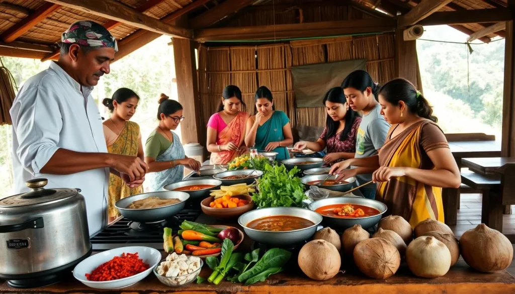 Tourist learning to make traditional Sri Lankan food during a cooking class in Ella