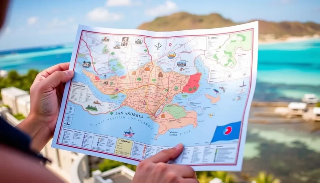 Tourist map of San Andres Island Colombia showing main attractions