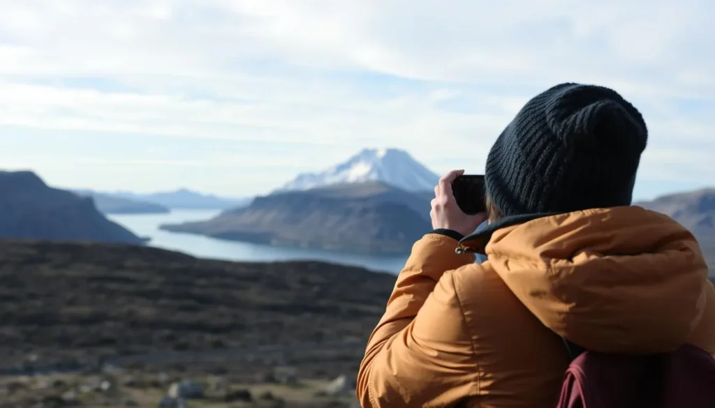 Tourist photographing Sermitsiaq mountain from Nuuk - Nuuk, Greenland: Best Things to Do