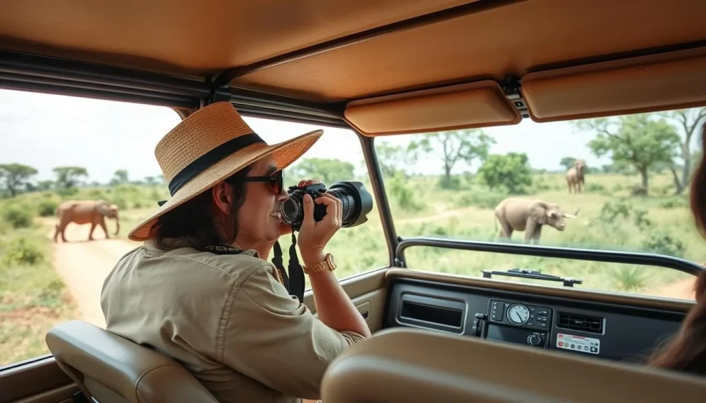 Tourist photographing wildlife in Yala National Park with proper equipment