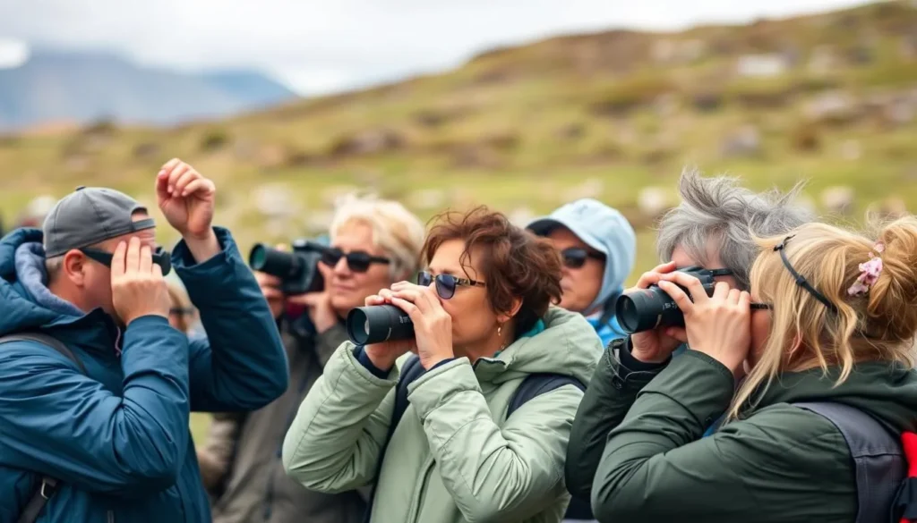 Tourist photographing wildlife in the Falkland Islands