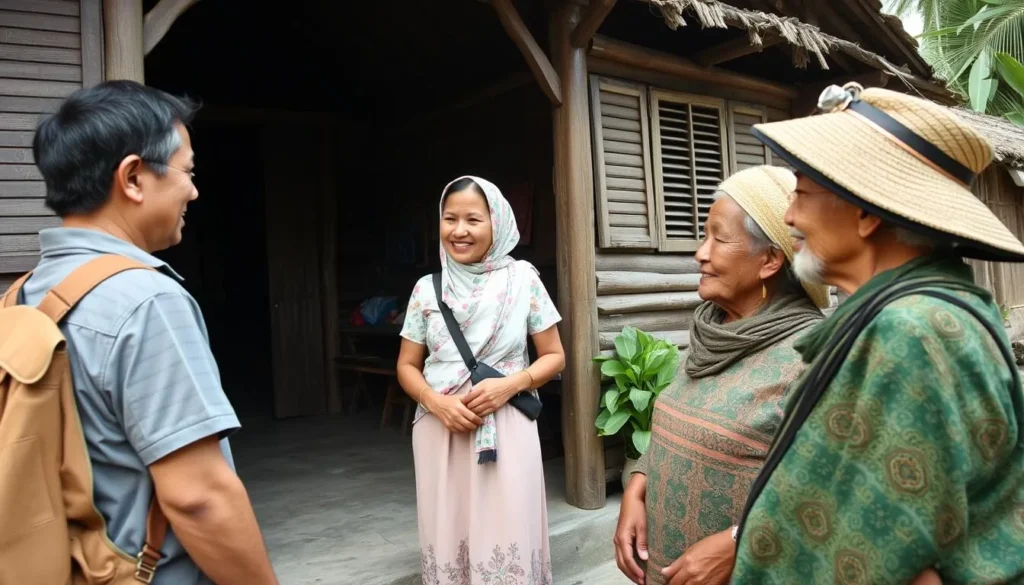 Tourist respectfully interacting with local villagers in Karimunjawa