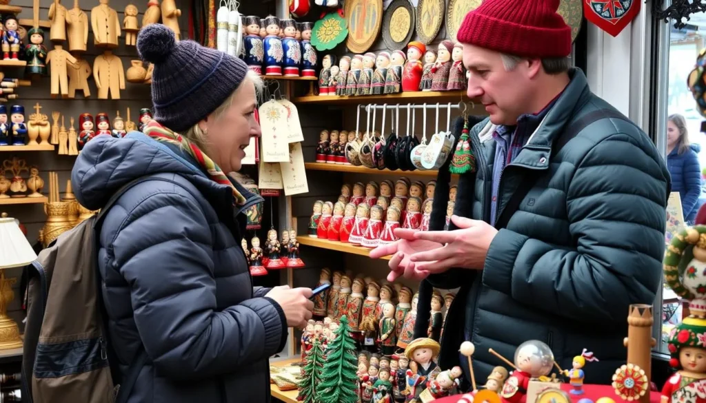 Tourist shopping for traditional souvenirs in Arkhangelsk
