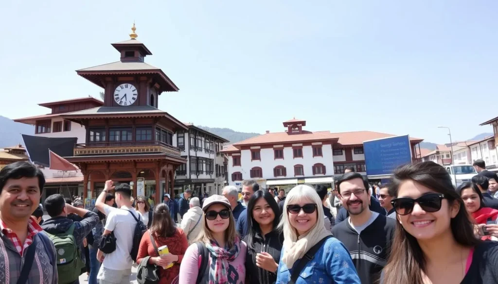 Tourist taking photos at the Clock Tower Square in Thimphu