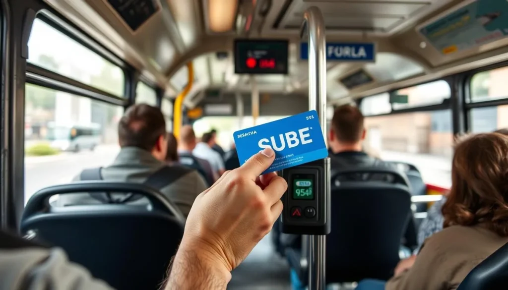 Tourist using SUBE card on Rosario public bus Tourist using SUBE card on Rosario public bus