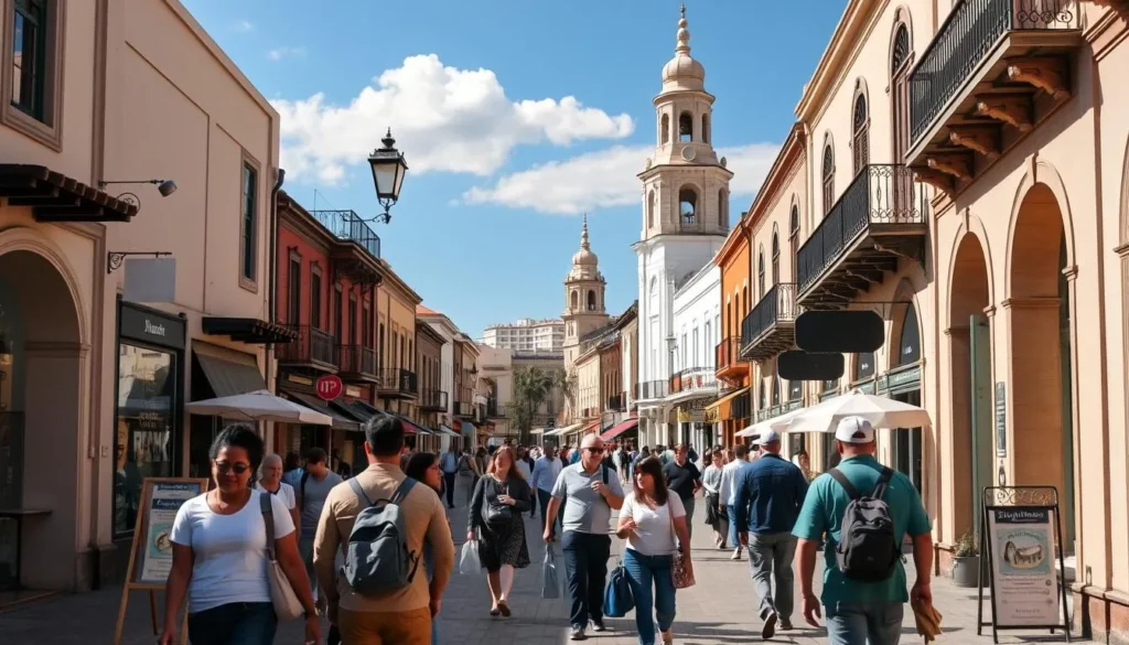 Tourist walking on Paseo de la Independencia shopping street in San Miguel de Tucuman
