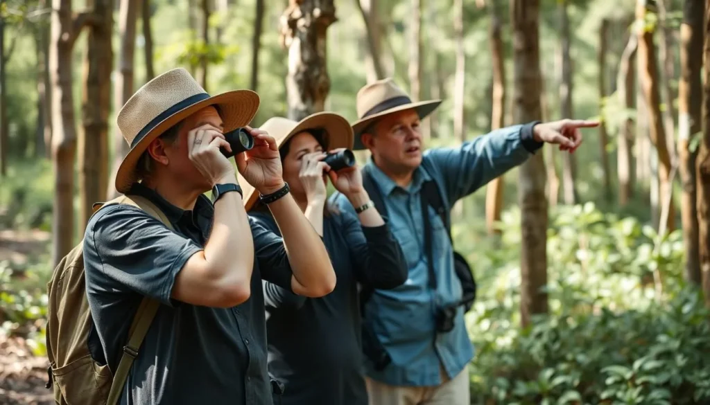 Tourist with guide observing wildlife in Kirindy Mitea National Park