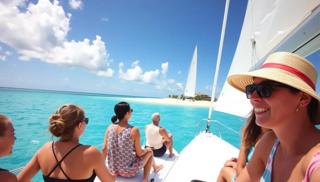 Tourists enjoying a catamaran trip to Saona Island from Punta Cana