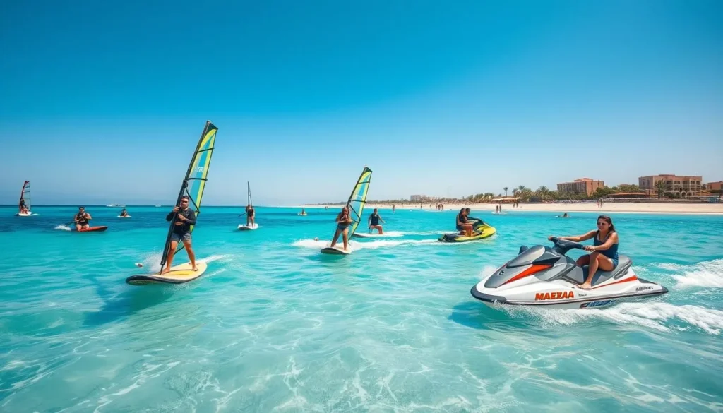 Tourists enjoying water sports activities at a Monastir beach
