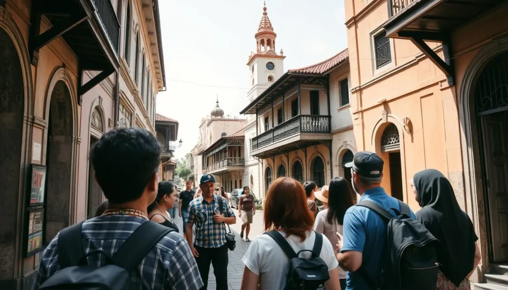 Tourists exploring the Old Town area of Surabaya with a local guide, representing guided tours among the best things to do in Surabaya Indonesia