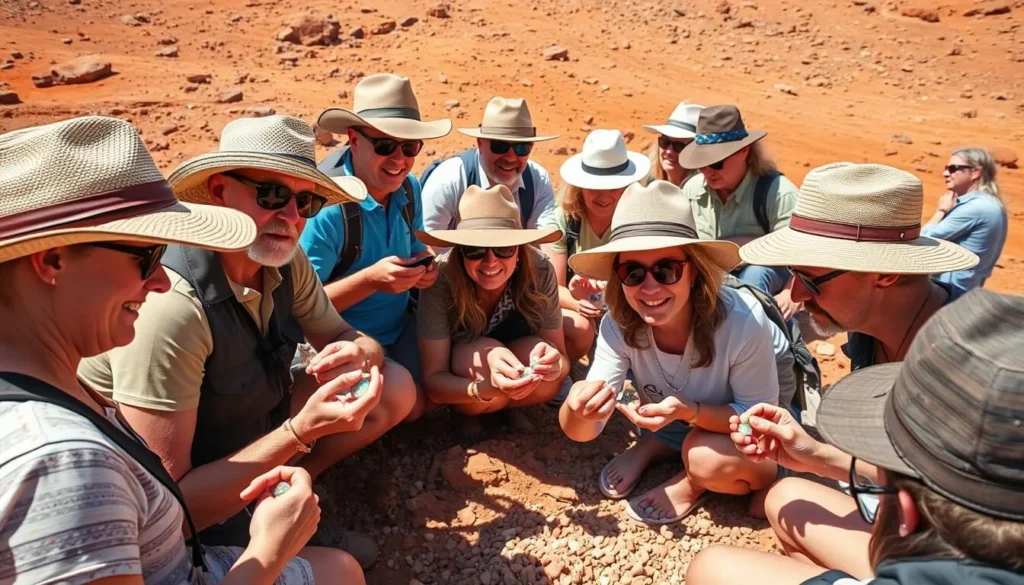 Tourists noodling for opals in Coober Pedy, South Australia, searching through mining tailings