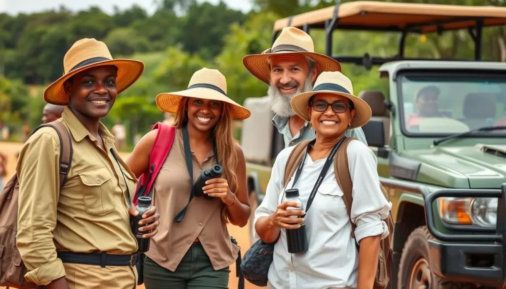 Tourists preparing for a safari in Maduru Oya National Park with proper gear