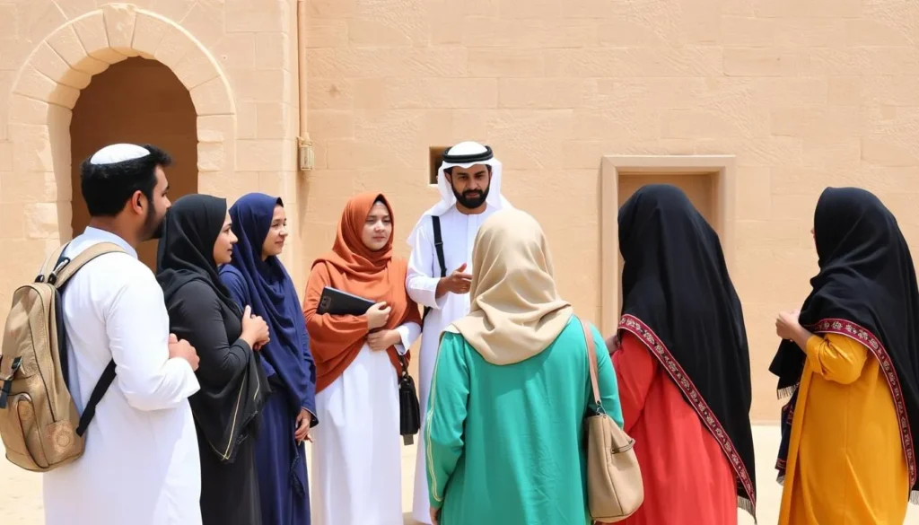 Tourists respectfully observing local customs while visiting Ras Al Jinz, Oman Tourists respectfully observing local customs while visiting Ras Al Jinz, Oman