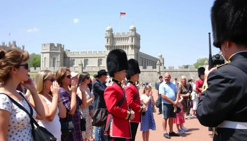 Tourists respectfully observing the Changing of the Guard ceremony at Windsor Castle Tourists respectfully observing the Changing of the Guard ceremony at Windsor Castle