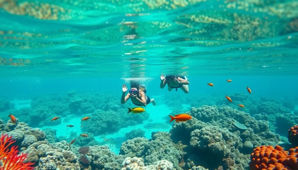 Tourists snorkeling at coral reef near Cayo Blanco Island, Cuba