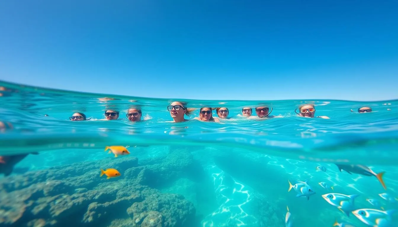 Tourists snorkeling in clear waters of Isla Cerralvo during optimal visiting season