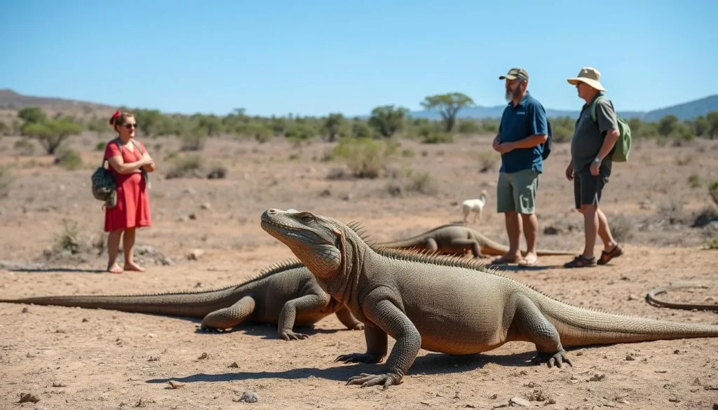 Tourists viewing Komodo dragons during dry season in Komodo National Park