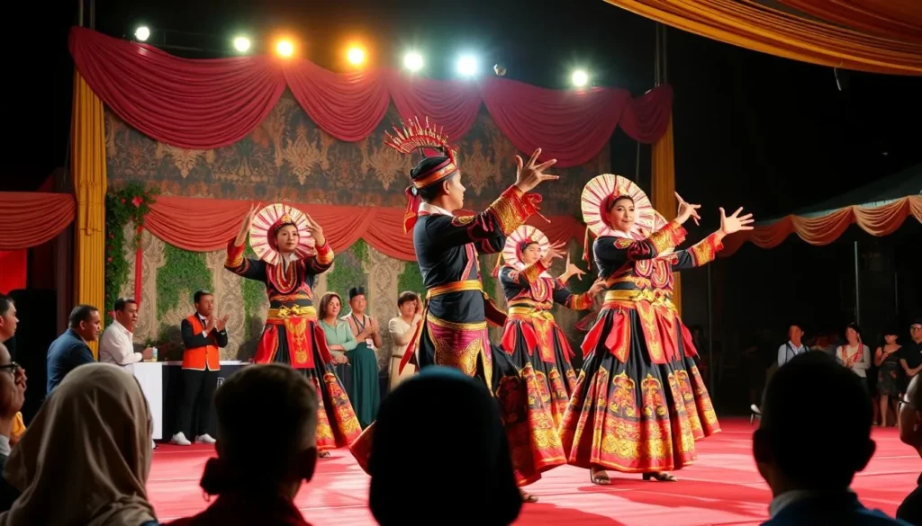 Traditional Acehnese dance performance during a cultural festival in Lhokseumawe