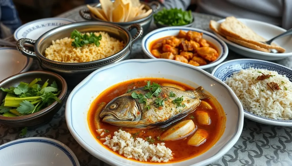 Traditional Ahaz cuisine featuring Ghalieh Mahi fish stew with aromatic herbs and rice Traditional Ahaz cuisine featuring Ghalieh Mahi fish stew with aromatic herbs and rice