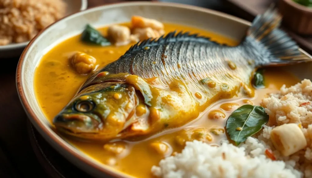 Traditional Amazonian dish featuring freshwater fish, tucupi sauce, and jambu leaves served in Alter do Chao Traditional Amazonian dish featuring freshwater fish, tucupi sauce, and jambu leaves served in Alter do Chao