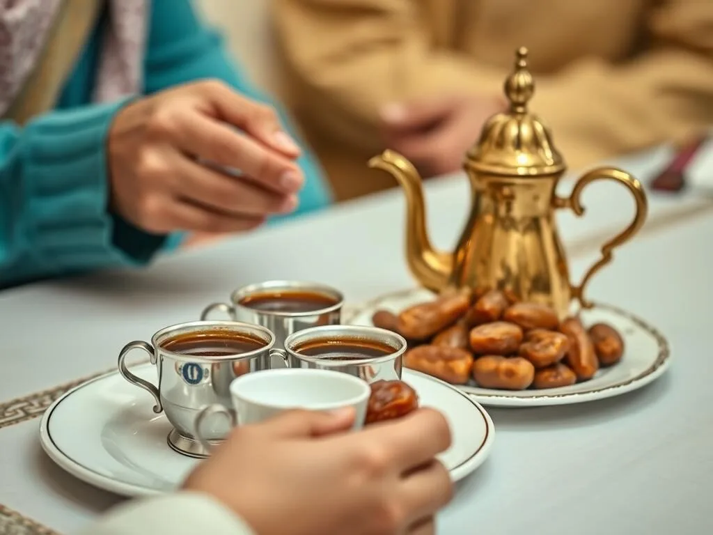 Traditional Arabic coffee and dates being served as welcome in Al Shamal Qatar