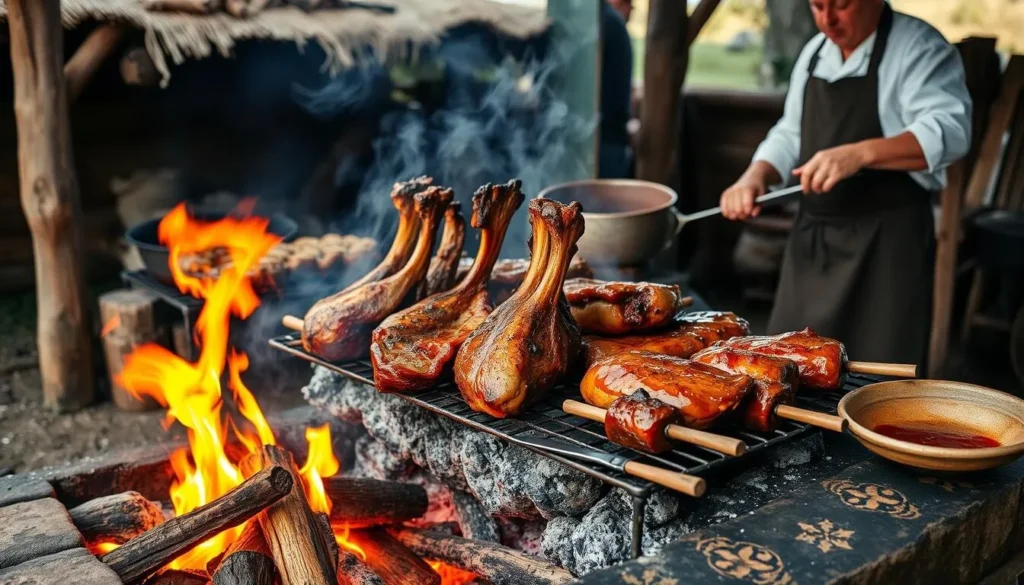 Traditional Argentine asado (barbecue) being prepared at an estancia in Ibera