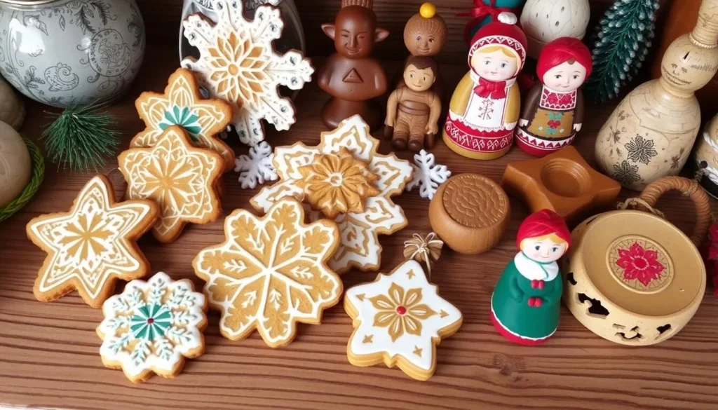 Traditional Arkhangelsk souvenirs including kozuli cookies and wooden crafts
