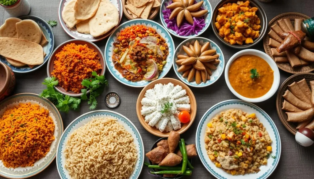 Traditional Aseeri cuisine with colorful dishes including Mandi, Kabsa, and local bread Traditional Aseeri cuisine with colorful dishes including Mandi, Kabsa, and local bread