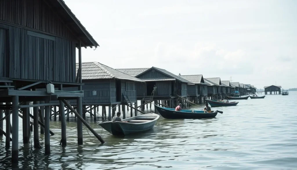 Traditional Bajo stilt houses built over water in a village near Taka Bonerate
