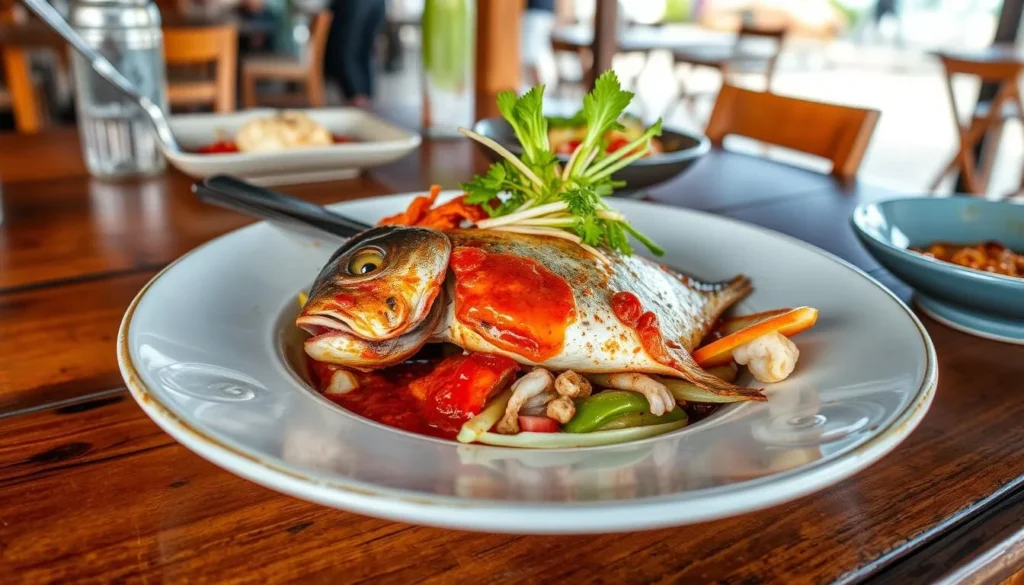 Traditional Balinese seafood dish served at a beachside restaurant near West Bali National Park