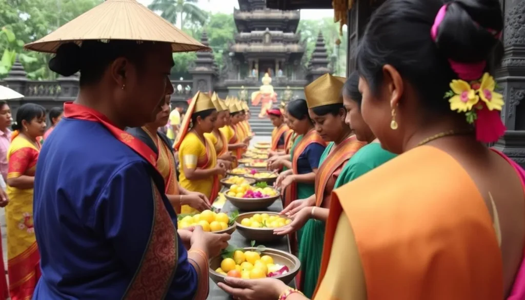 Traditional Balinese temple ceremony in Singaraja with locals in traditional dress