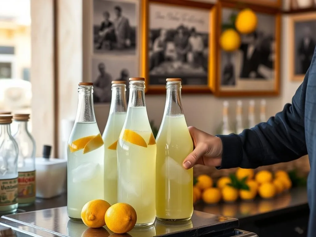 Traditional Batroun lemonade being served in glass bottles at Hilmi's House of Lemonade