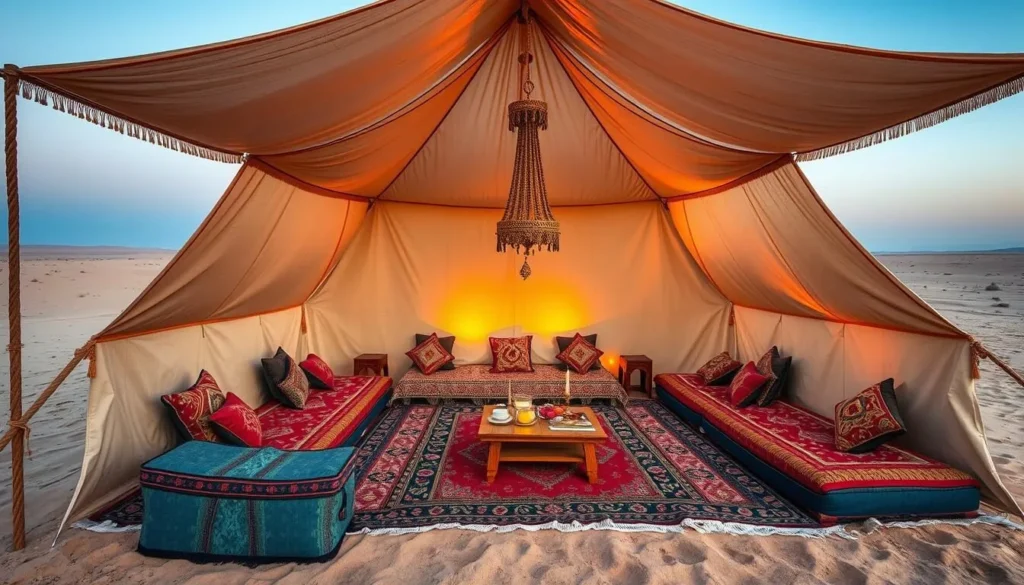 Traditional Bedouin tent setup near Palmyra offering authentic cultural experiences