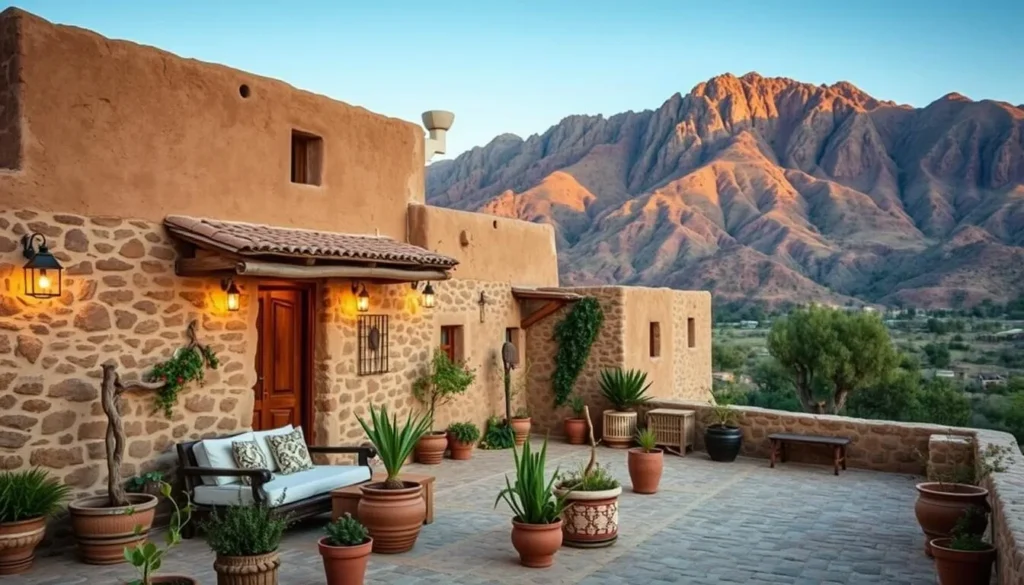 Traditional Berber guesthouse in Imilchil village near Haut Atlas Oriental National Park with mountain views