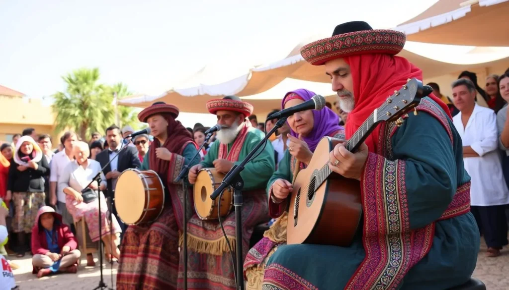 Traditional Berber music performance at a cultural festival in Inezgane Morocco Traditional Berber music performance at a cultural festival in Inezgane Morocco