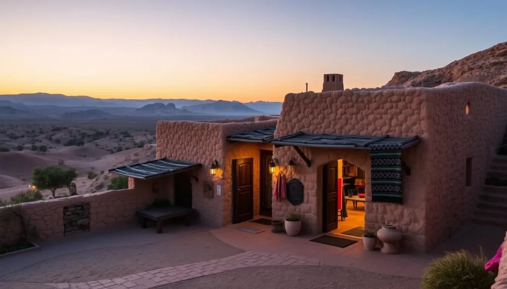 Traditional Berber-style accommodation near Khenifiss National Park with desert views
