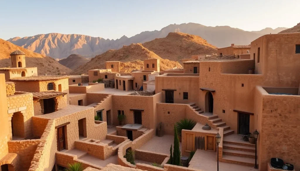 Traditional Berber village near Jebel Orbata National Park showing local architecture and cultural elements