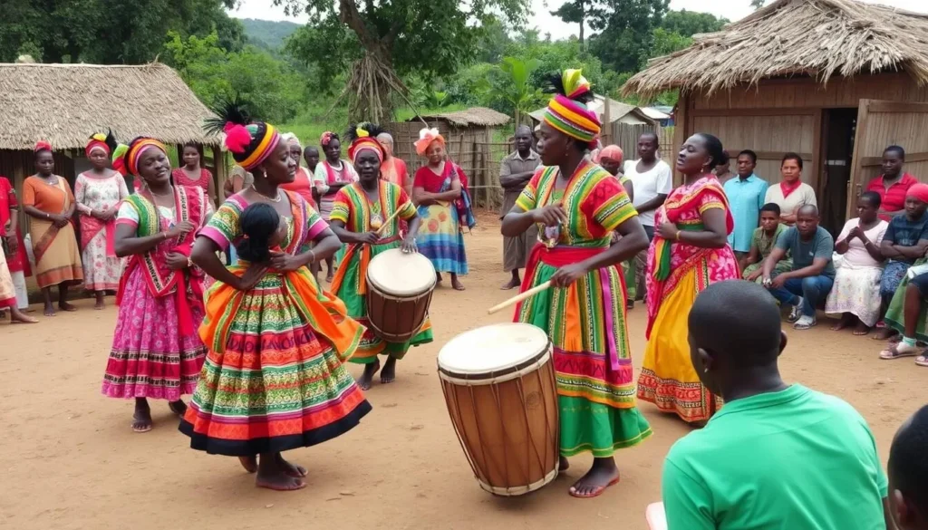 Traditional Betsimisaraka cultural ceremony in Nosy Varika with dancers in colorful attire