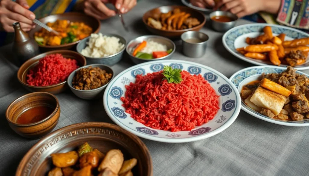 Traditional Bhutanese meal served at an eco-camp in Royal Manas National Park